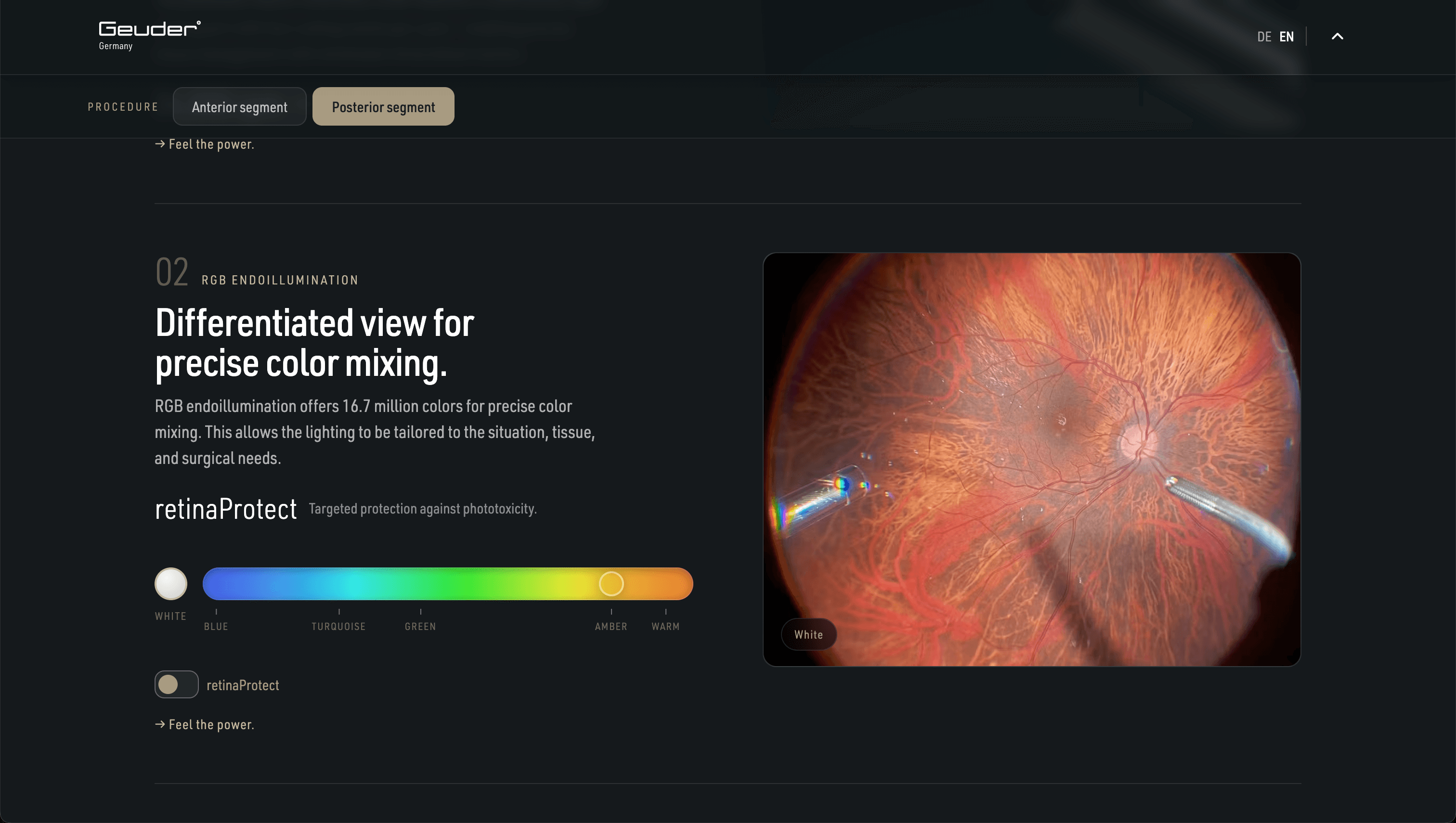 Visualisation of RGB endoillumination in retinal surgery