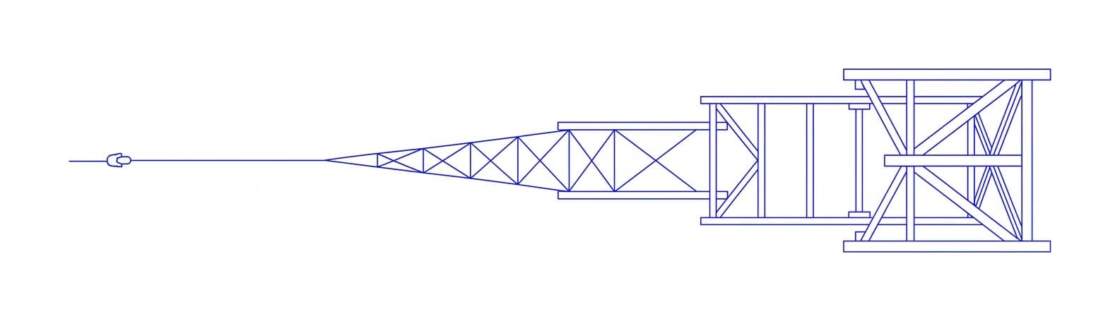 A small structural joint on the left carrying a progressively heavier braced framework to the right